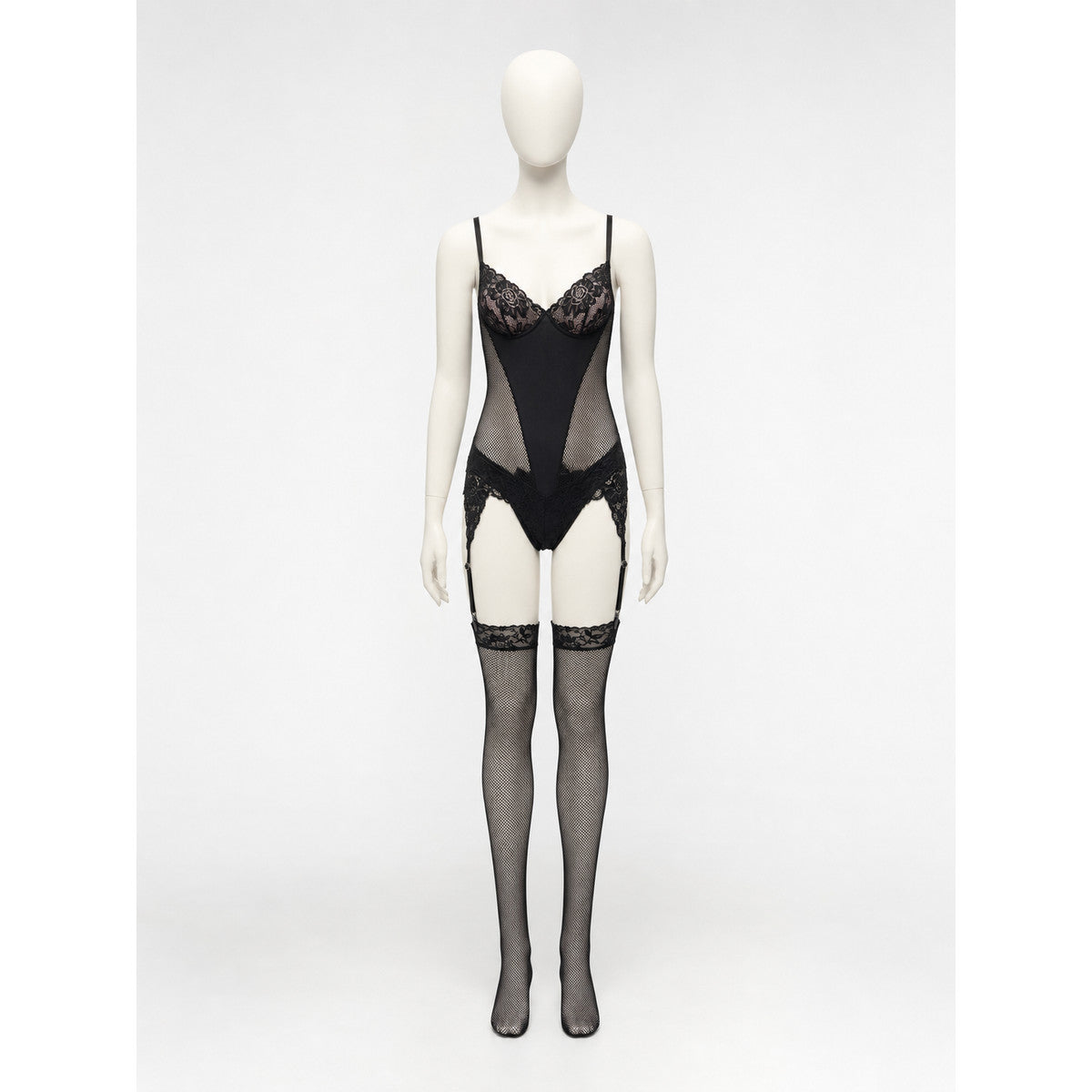 Black Lace and Mesh Bodysuit with Garters product detail