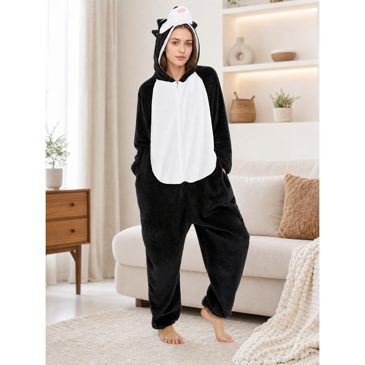 Black-and-White Husky Kigurumi with Hood and Ears lifestyle