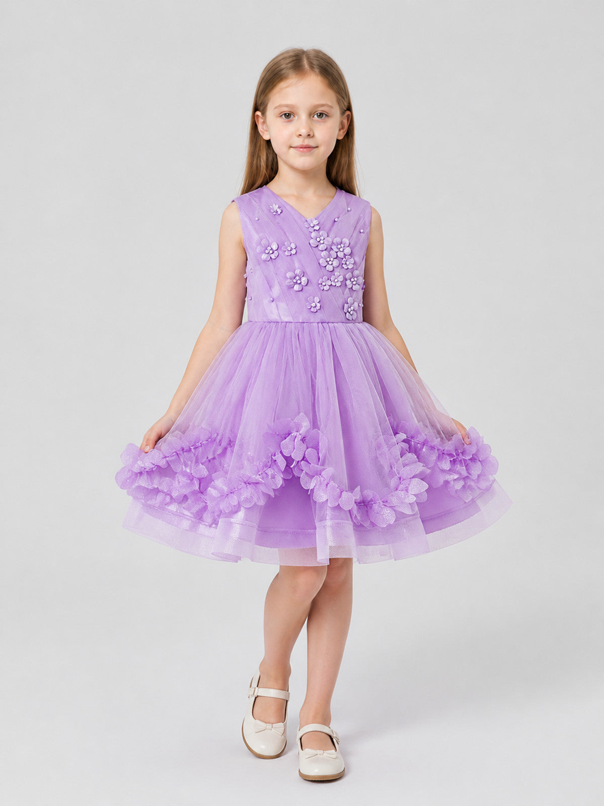 Dressy Dress with a Full Skirt and Floral Details