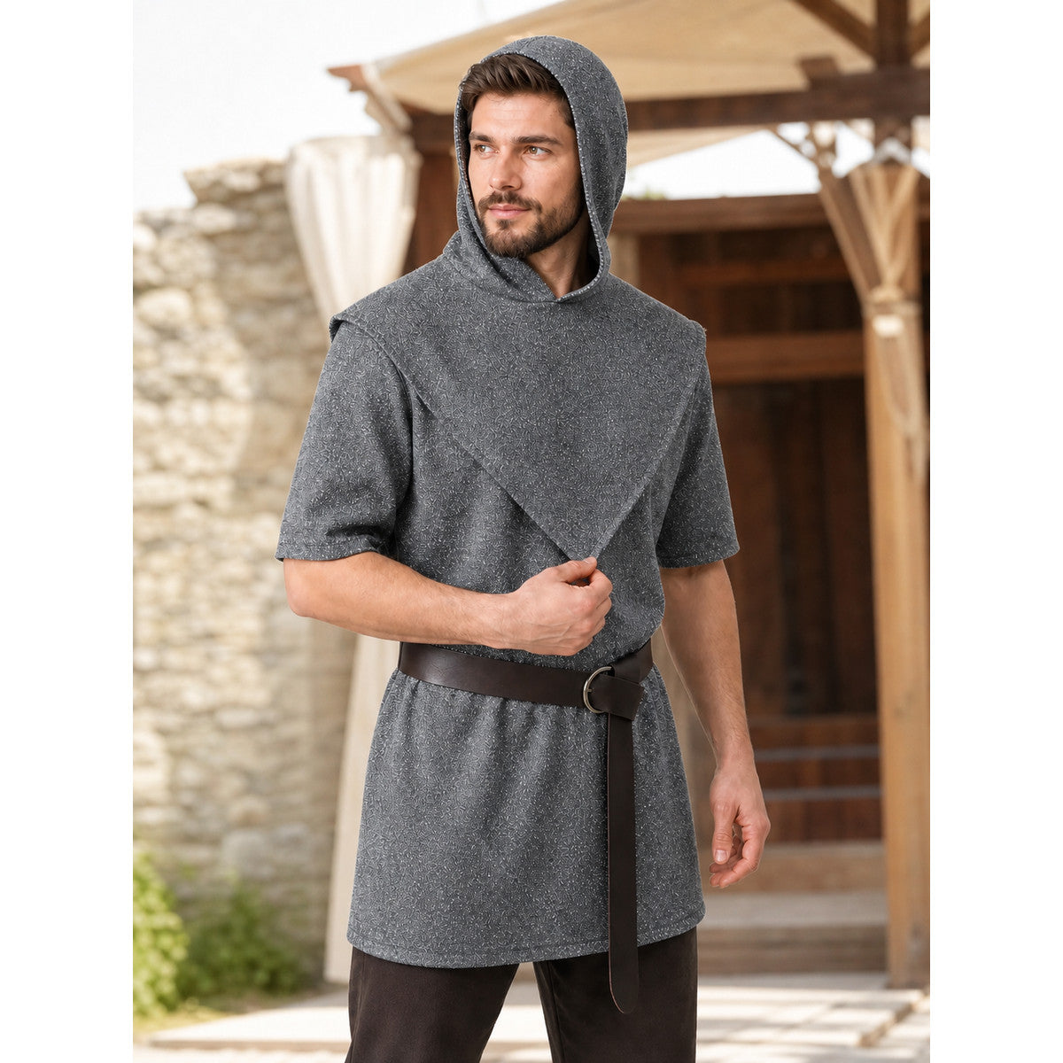 Silver Hooded Tunic Top with Wide Belt lifestyle view