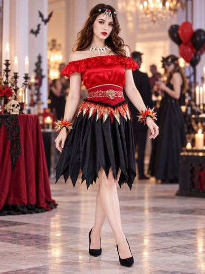 Vampire costume with headpiece and belt