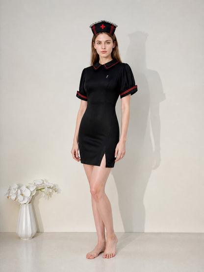 Short Black Dress with Red Trim Costume Dresses detail