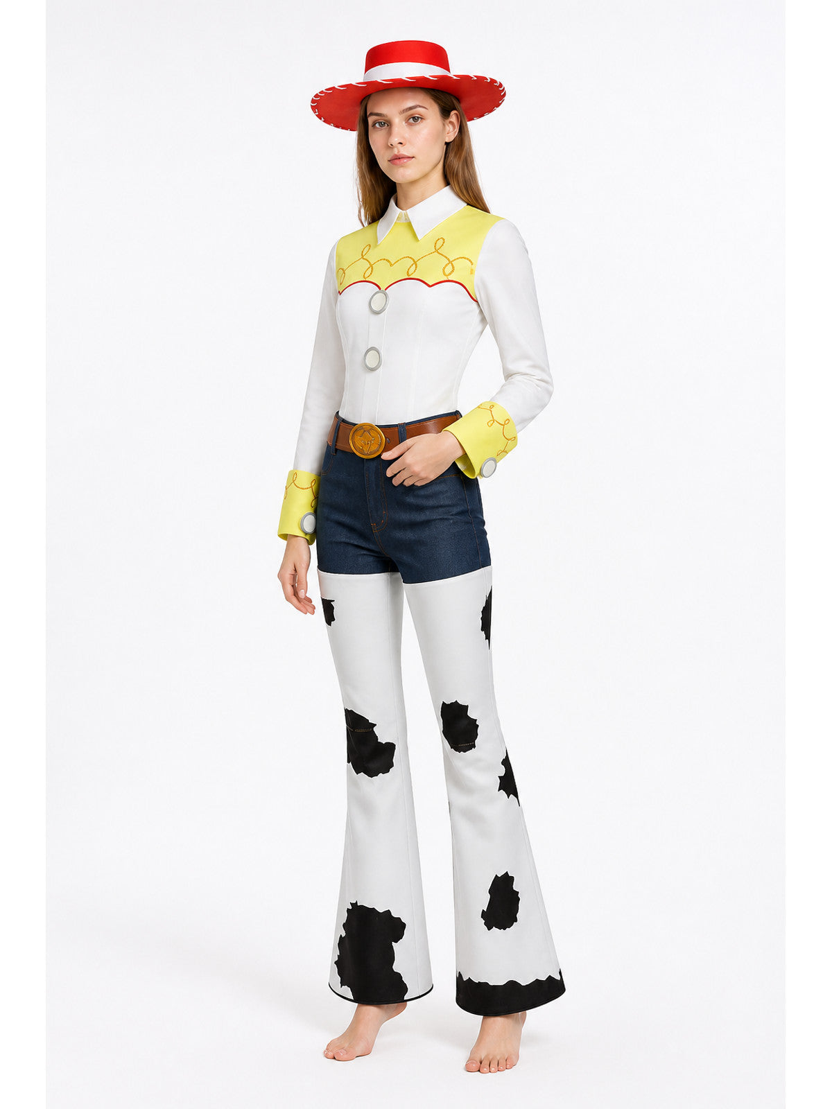 Cowboy Costume with Red Hat and White Flared Pants