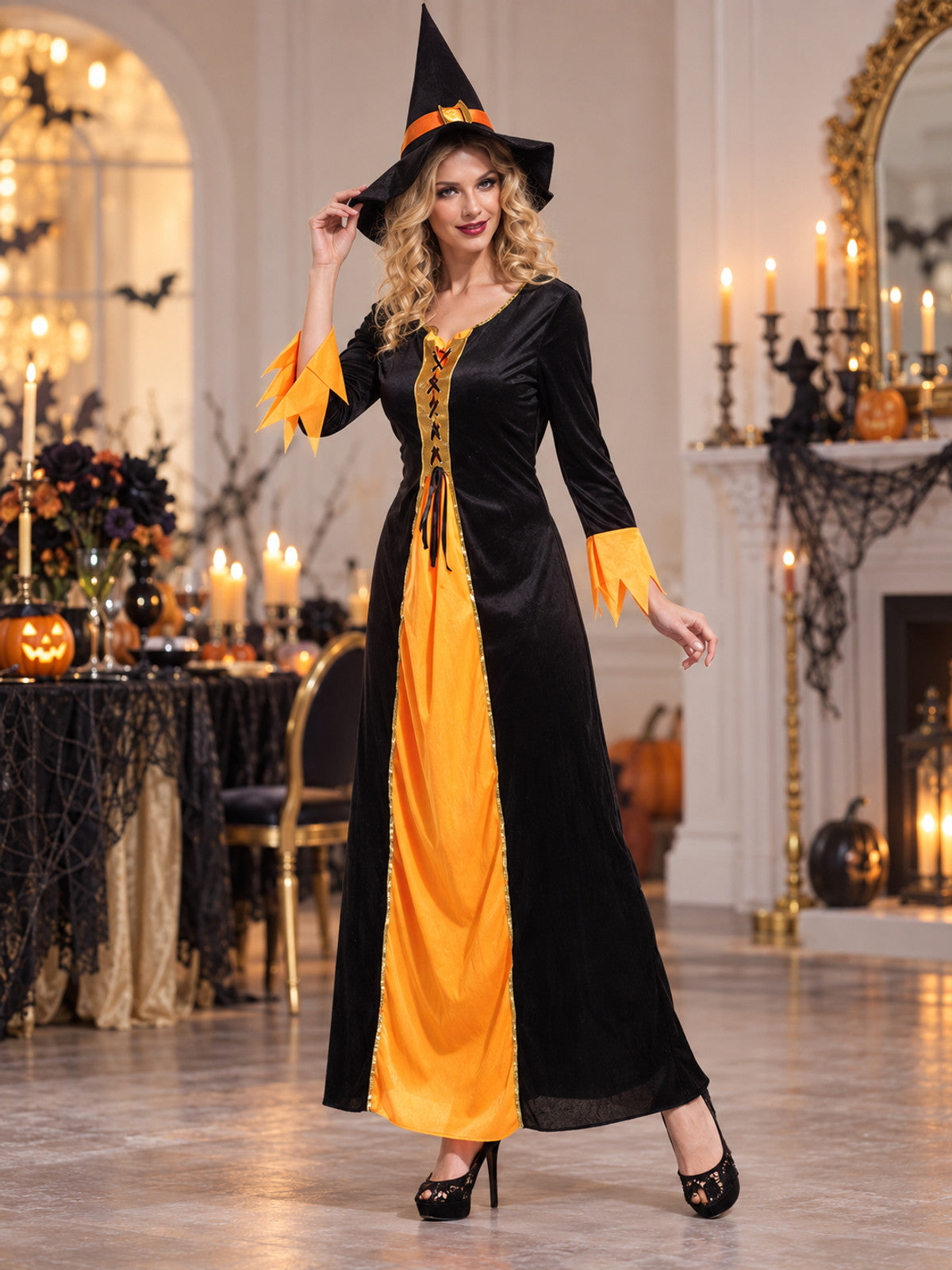 Adult Gothic Witch Halloween Costume with Hat