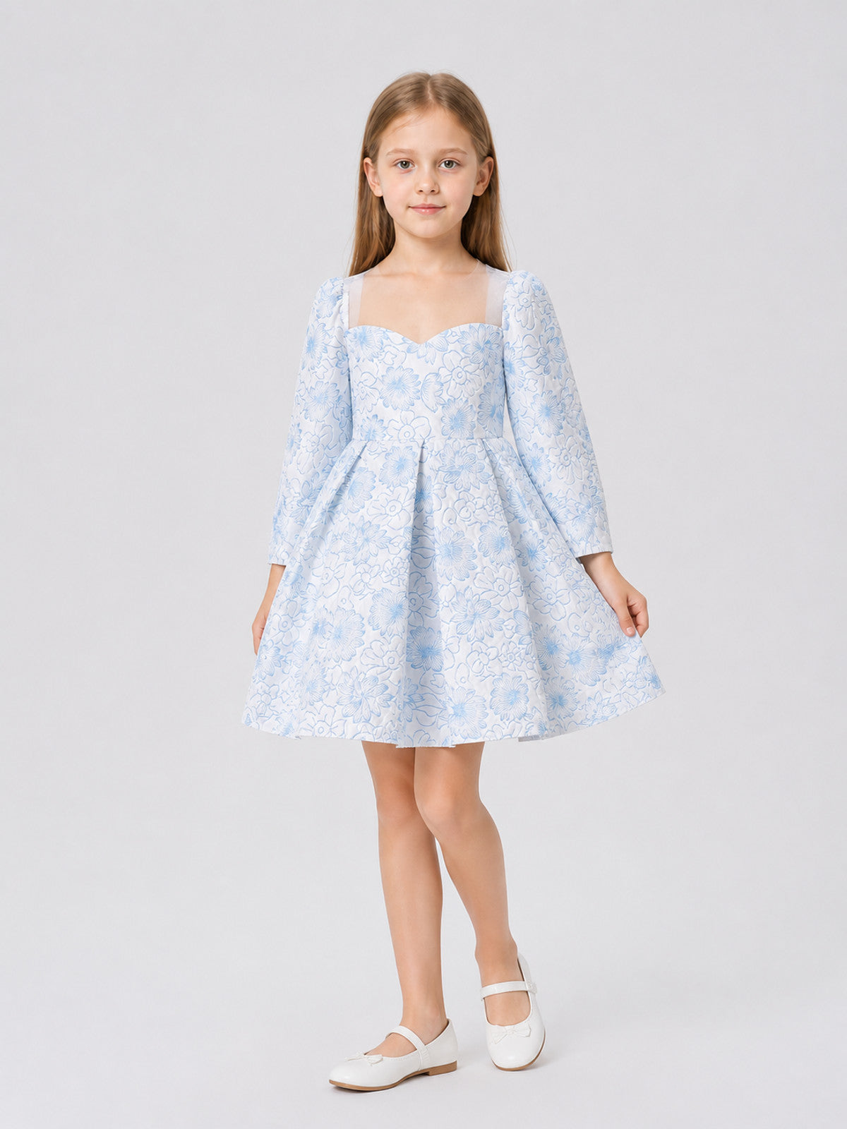 Light Blue Princess Dress for Girls with Long Sleeves