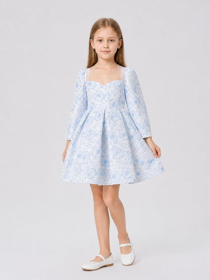 Light Blue Princess Dress for Girls with Long Sleeves