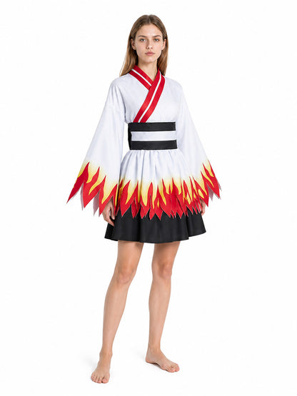 Kimono-Style Dress with Flame Print for Cosplay Costume Dresses detail