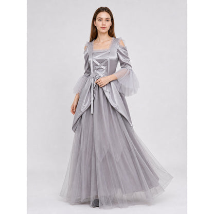 Gray Cloak Dress with Sleeves and Crisscross Lacing lifestyle