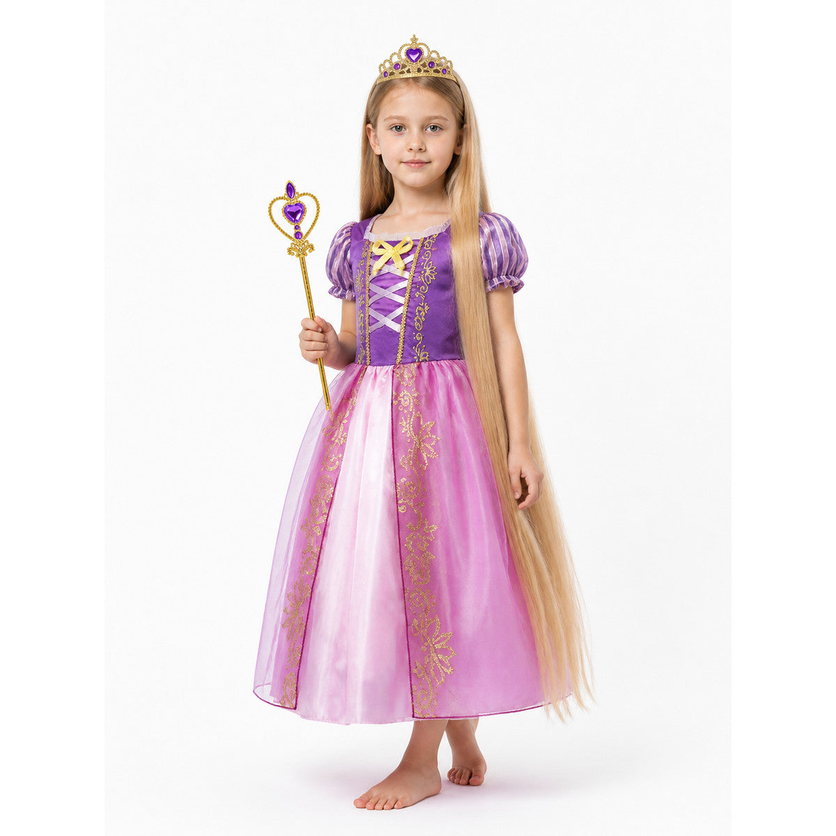 Rapunzel Princess Costume with Wig and Crown Costume Wigs detail