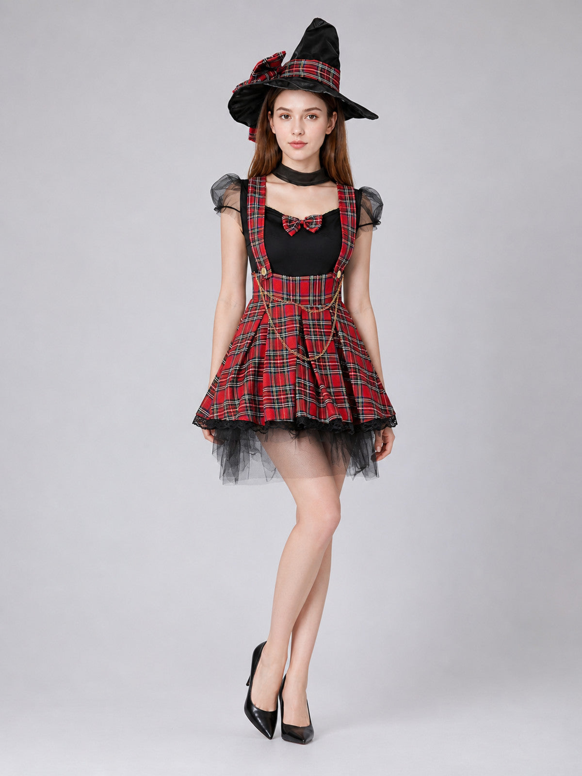 Short Red-and-Black Plaid Cosplay Dress