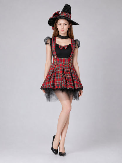 Short Red-and-Black Plaid Cosplay Dress