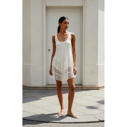 Sleeveless Top with Ruffles and an Asymmetrical Hem lifestyle