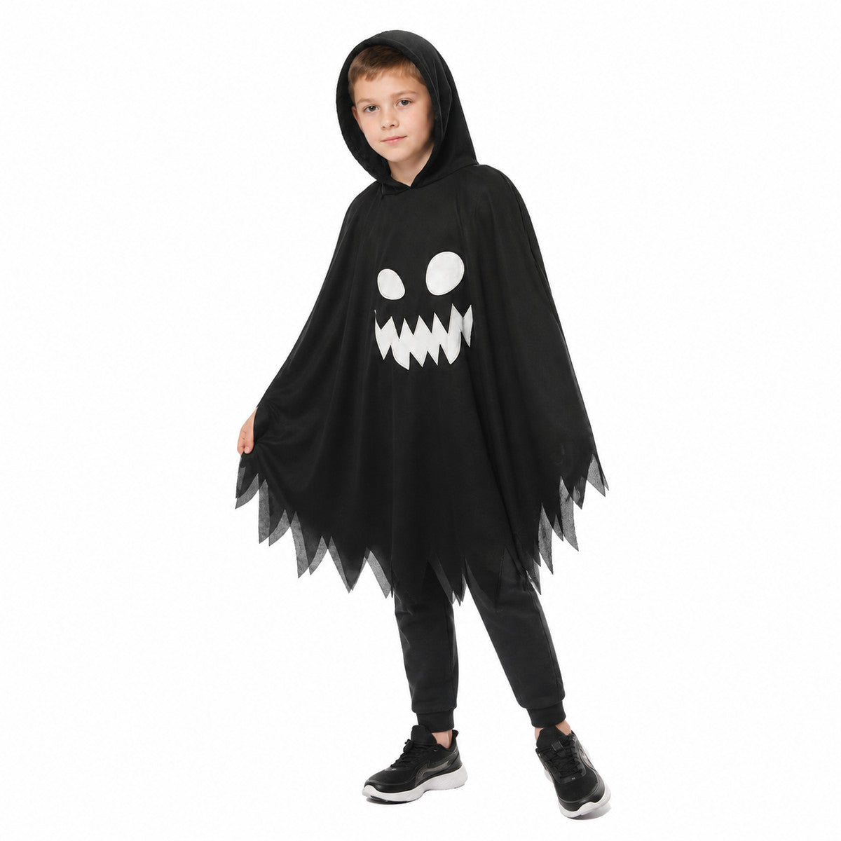 Kids' Ghost Cloak with Hood and White Face, Black Costume Capes detail