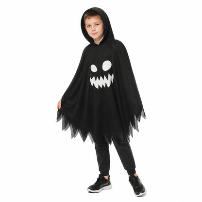 Kids' Ghost Cloak with Hood and White Face, Black Costume Capes detail