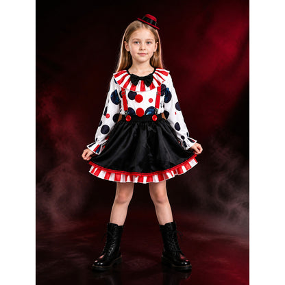 Women's Clown Costume Set, Red White Striped Top with Bow Tie, Skirt and Hat main product view