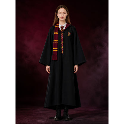 Black Wizard Robe Costume Set with Multicolor Striped Fringed Scarf and Chest main product view