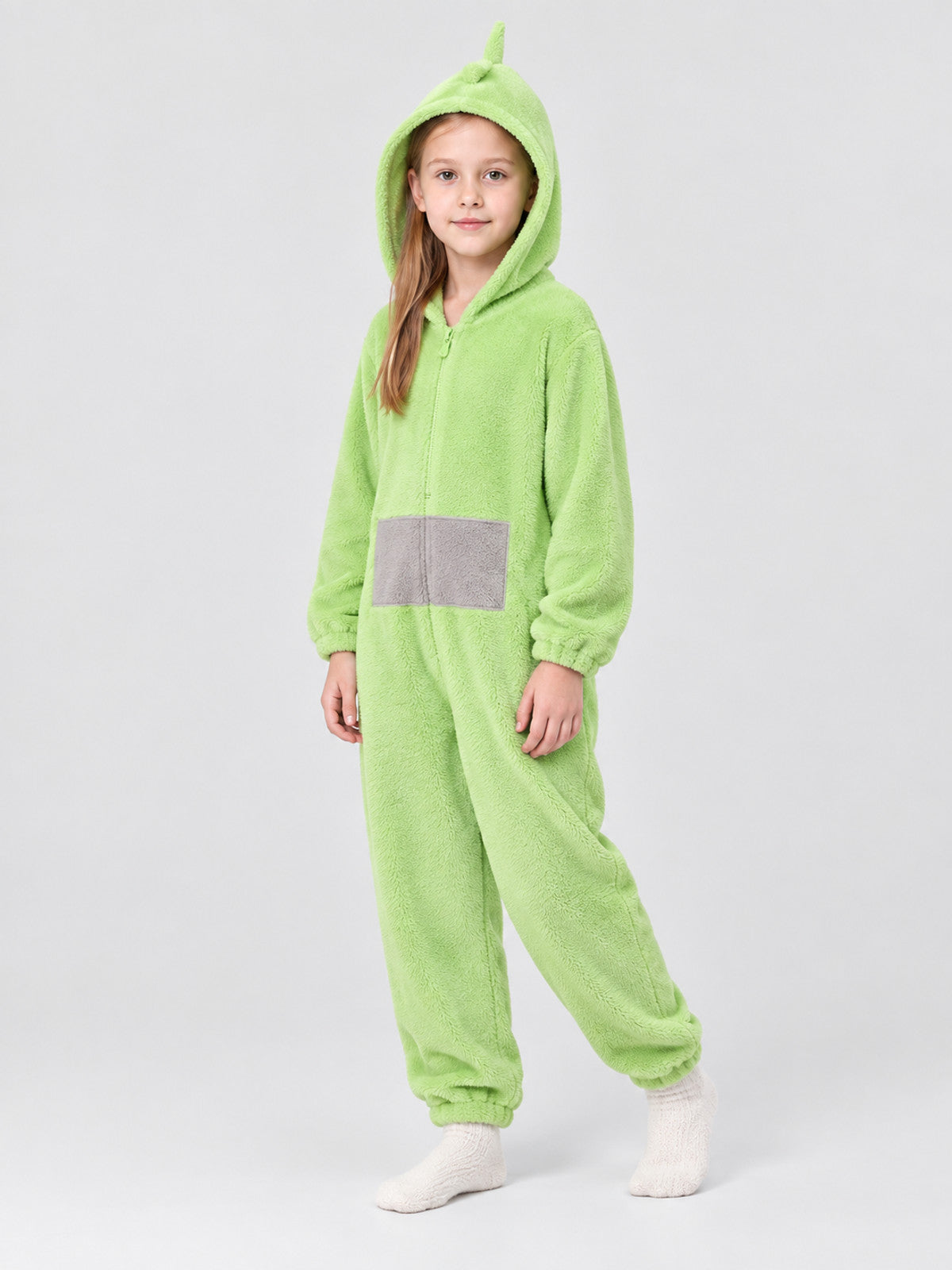 Light Green Flannel Hooded Pajama Jumpsuit