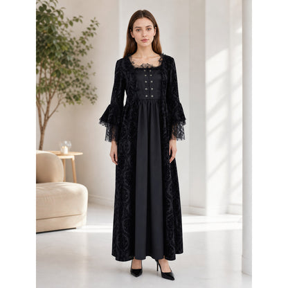 Gothic Vintage Maxi Dress with Lace Trim lifestyle view