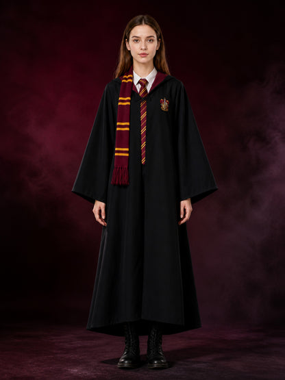 Black Wizard Robe Costume Set with Multicolor Striped Fringed Scarf and Chest