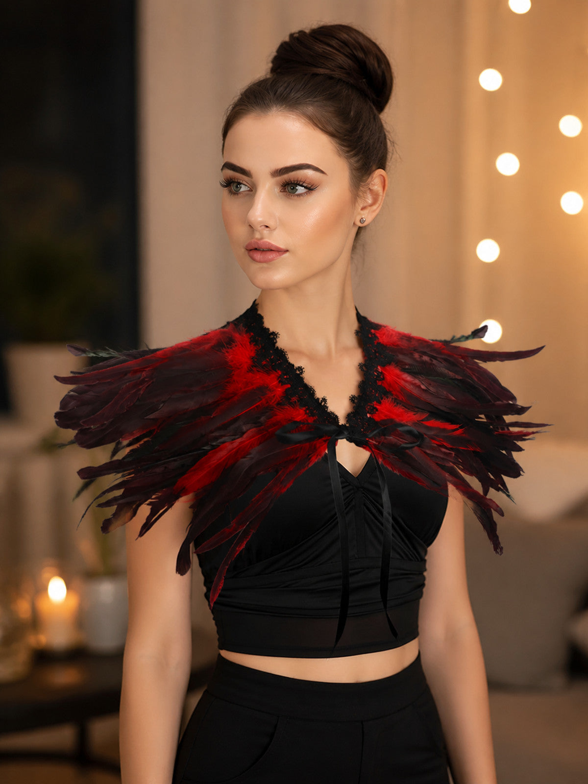 Halloween Red Feather Capelet Carnival Accessory