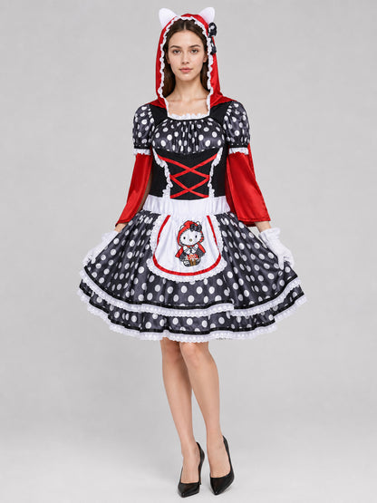 Little Red Riding Hood Dress with Hood and Gloves Costume Dresses detail