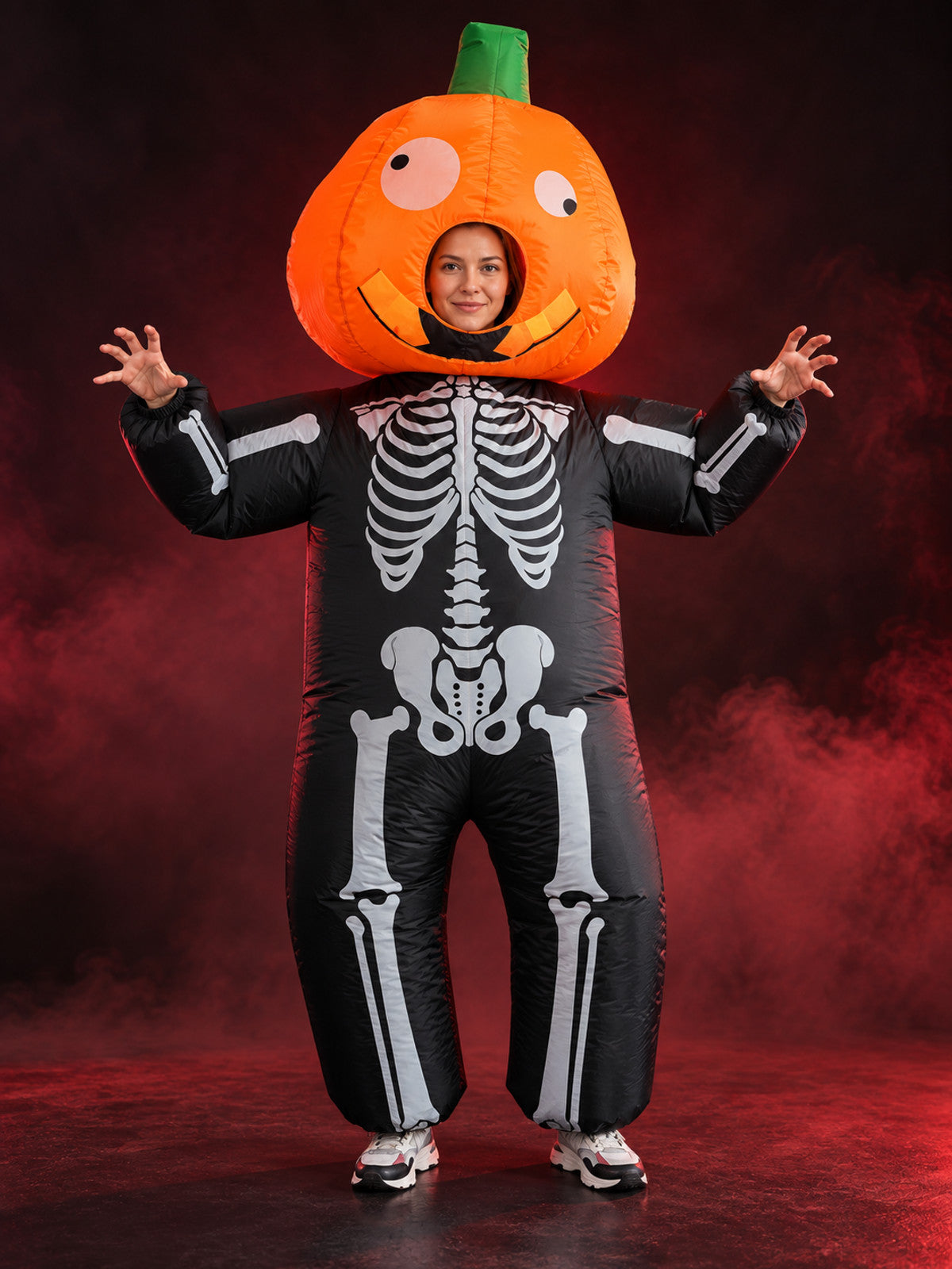 Inflatable Pumpkin Skeleton Print Carnival Costume