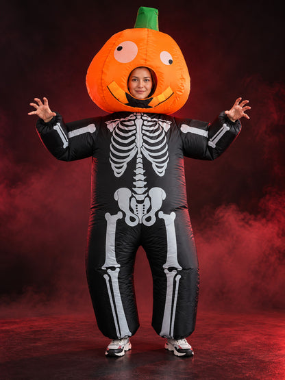 Inflatable Pumpkin Skeleton Print Carnival Costume
