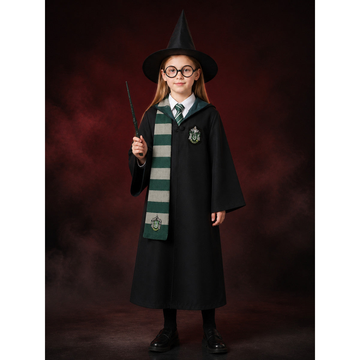 Wizard Costume Set with Robe, Hat, Scarf, Tie, Glasses, Shirt and Wand main product view