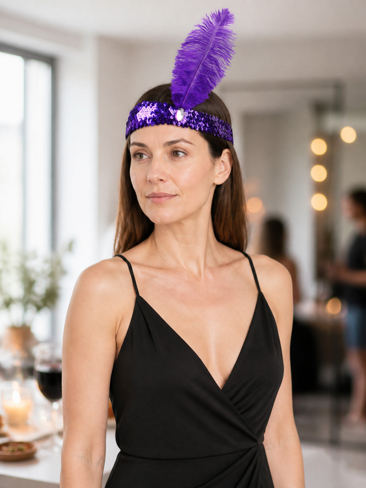 Halloween Carnival Headpiece with Purple Feather