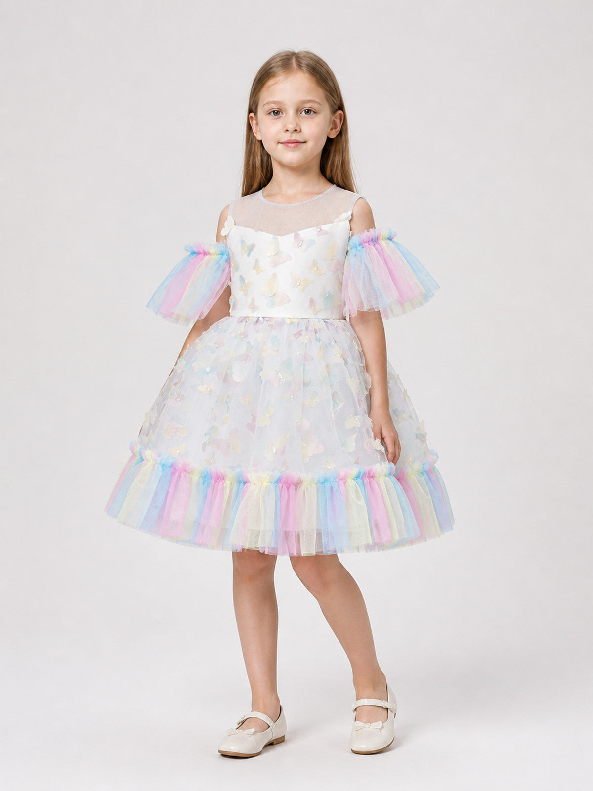 Dressy Children's Dress with Butterflies, Tulle, and a Full Skirt