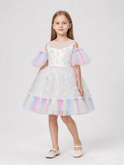 Dressy Children's Dress with Butterflies, Tulle, and a Full Skirt