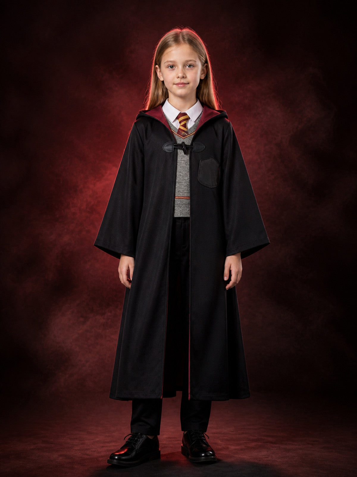 Kids' Wizard Costume Set, Hooded Robe, Gray Top and Black Pants