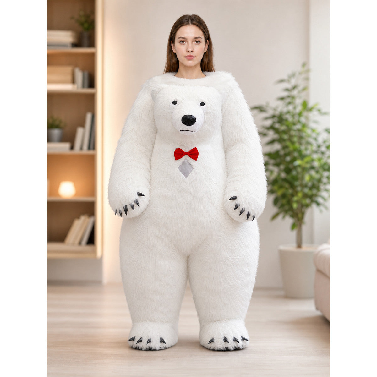 Inflatable life-size polar bear costume lifestyle view