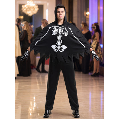 Skeleton Costume with Hood and Jagged Hem