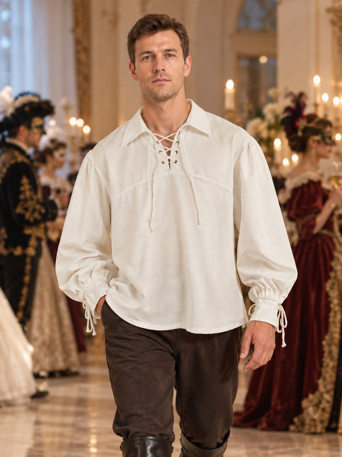 White Medieval-Style Shirt with Lacing