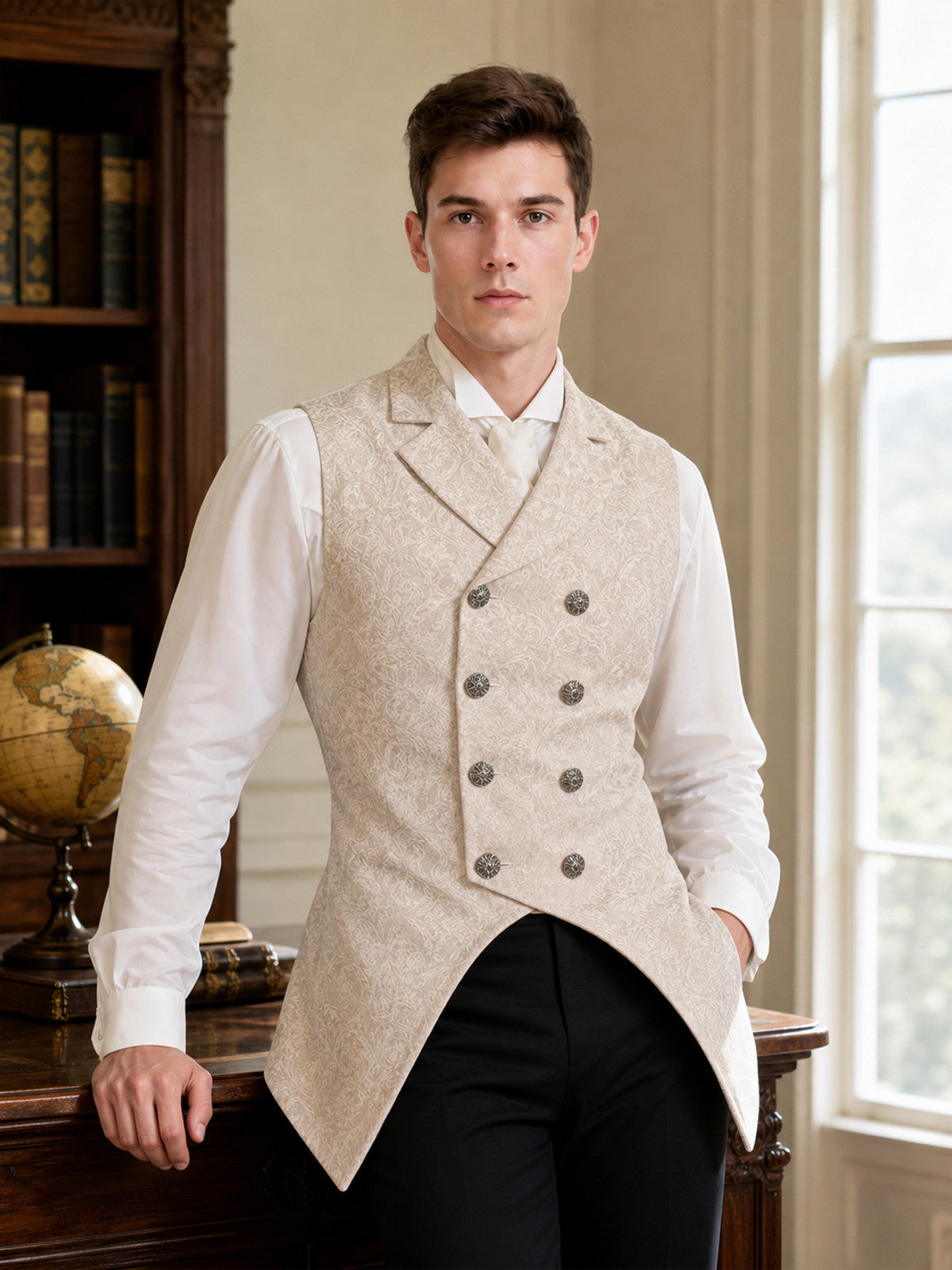 Vintage Longline Vest with Jacquard Pattern lifestyle view