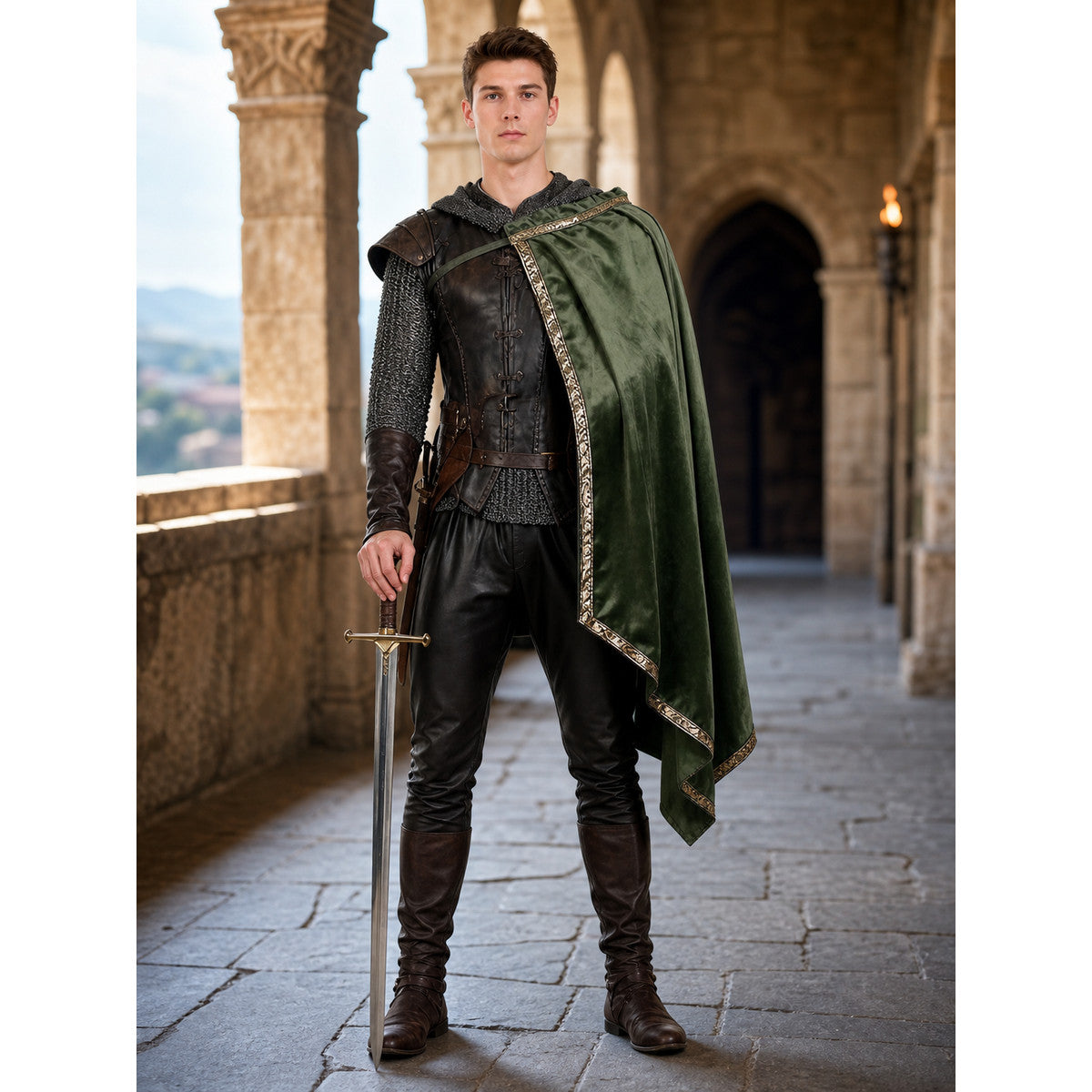 Green asymmetrical long carnival cape lifestyle