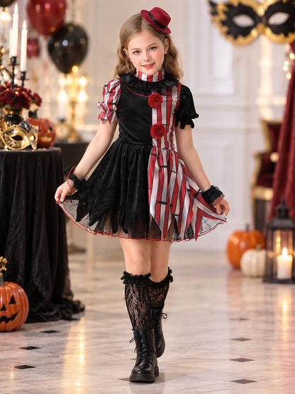 Kids' Clown Costume with Pom-Poms and Hat
