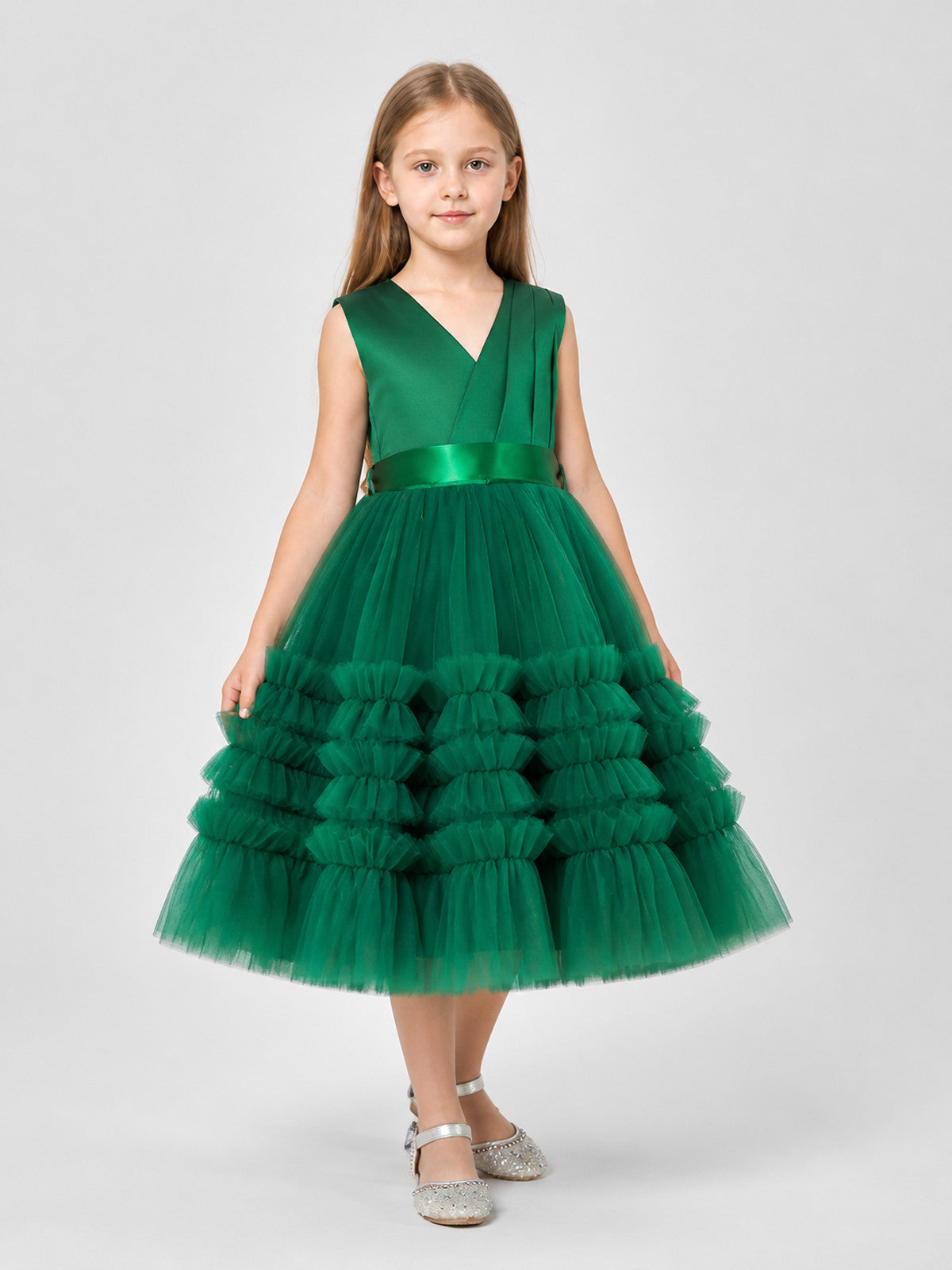 Dark Green Princess Dress for Girls with a Full Skirt Costume Dresses detail