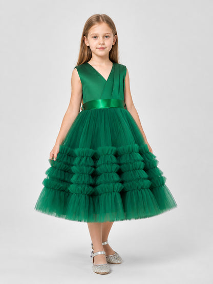 Dark Green Princess Dress for Girls with a Full Skirt Costume Dresses detail