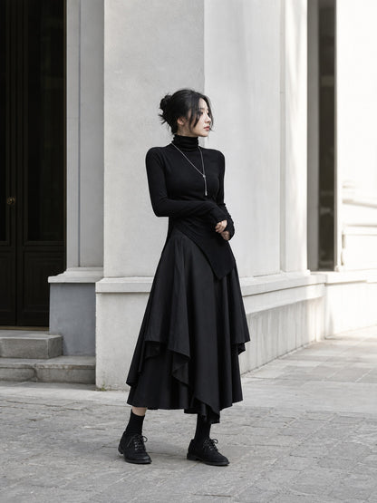 Women's Black Long Skirt with an Asymmetrical Hem product detail