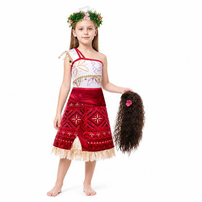 Moana Princess Costume with Wig and Wreath Costume Wigs detail