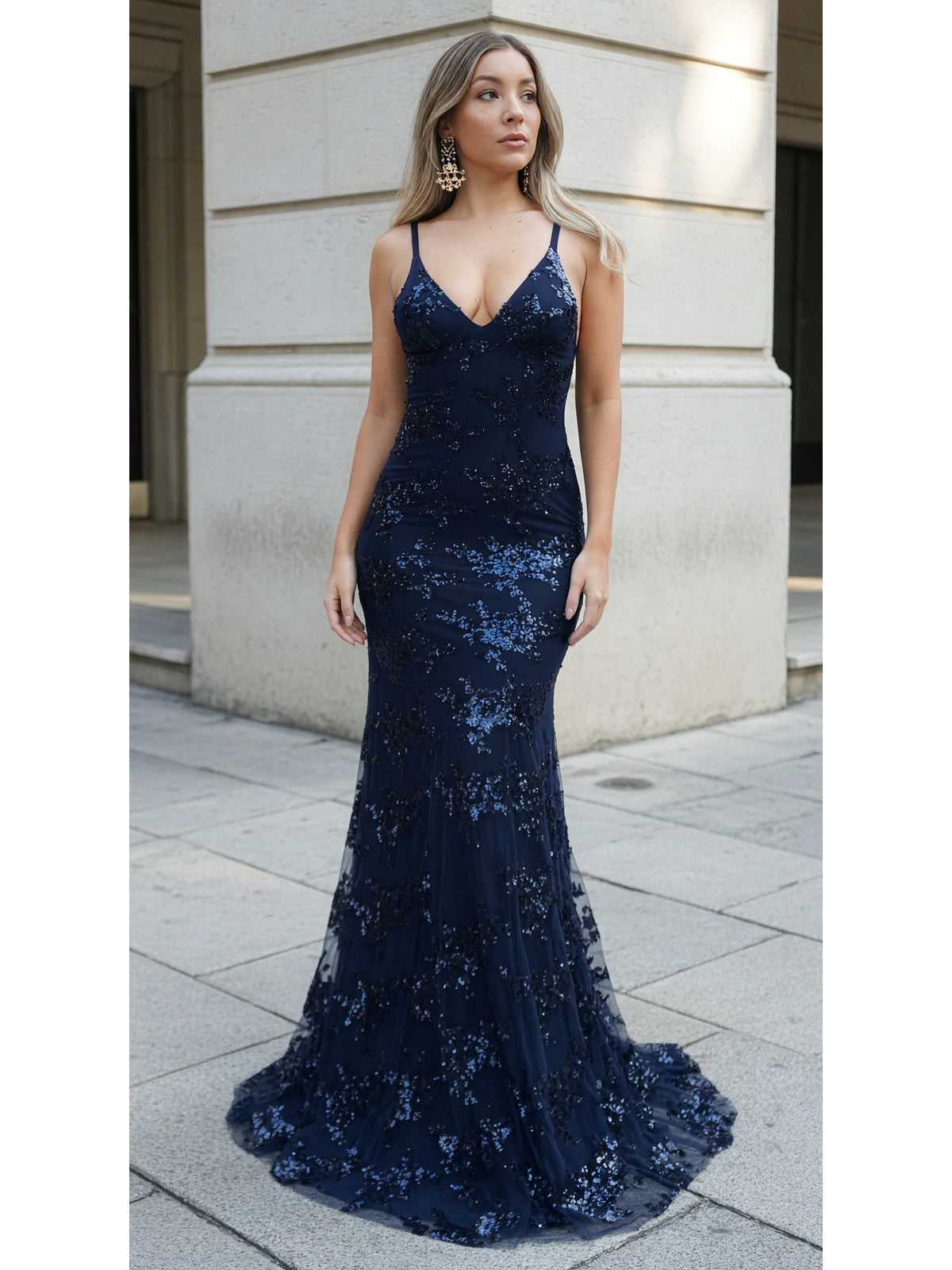 Women's Long Sequin Dress with a Deep V-Neckline Costume Dresses detail