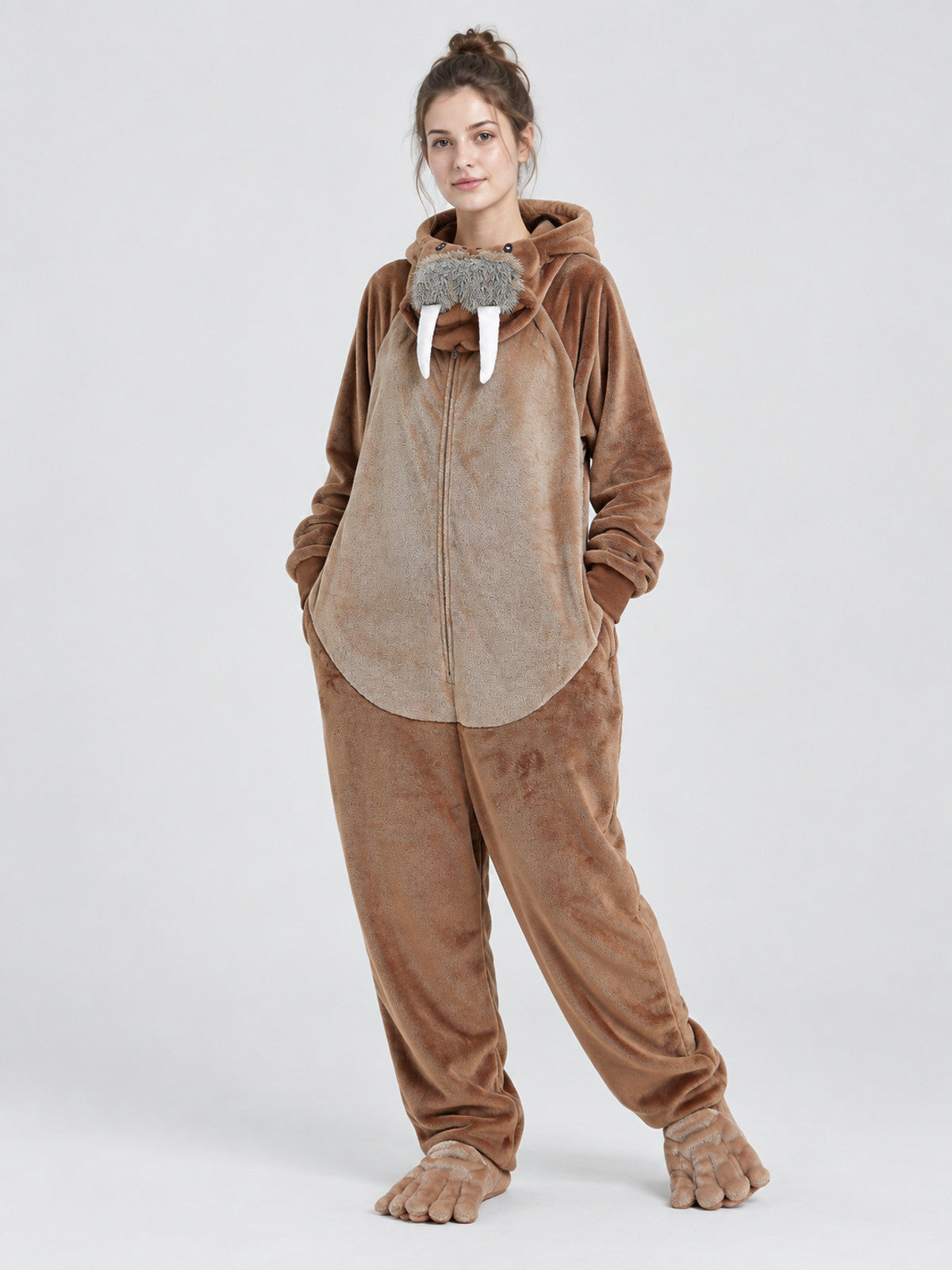 Hooded Walrus Face Pajama Jumpsuit