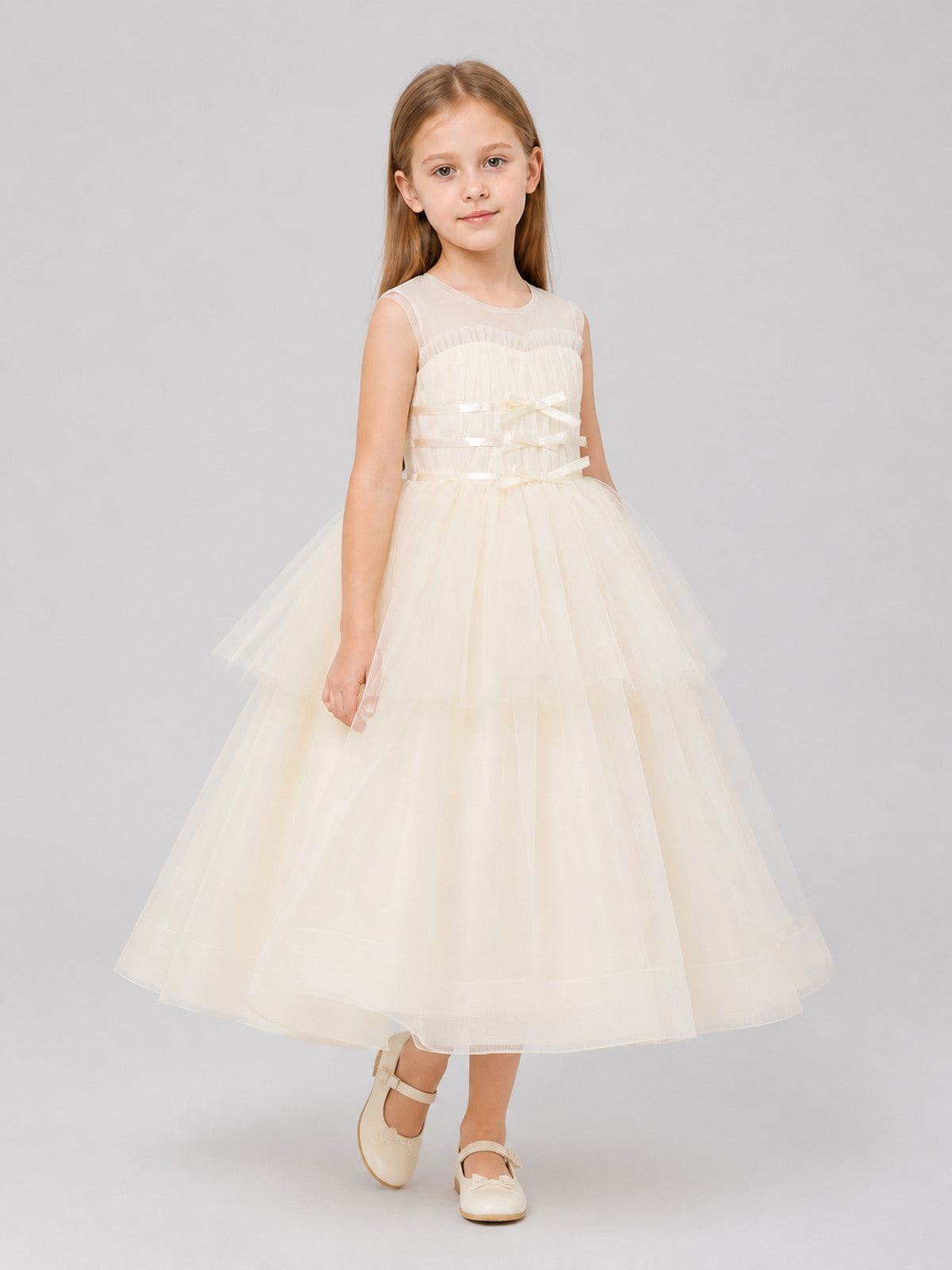 Long Layered Tulle Princess Dress with Bow Costume Dresses detail