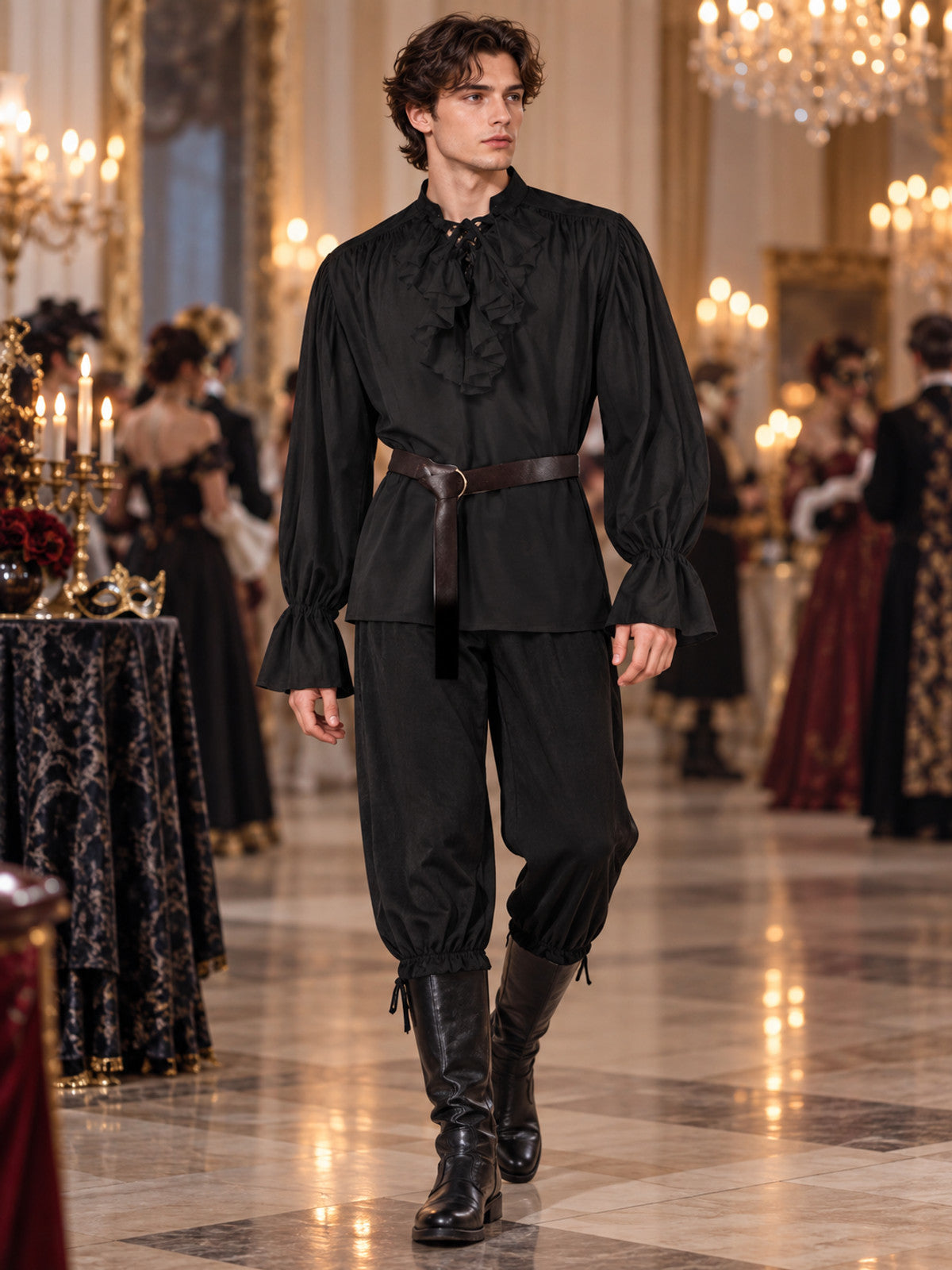 Medieval-Style Costume: Black Shirt, Pants, Belt