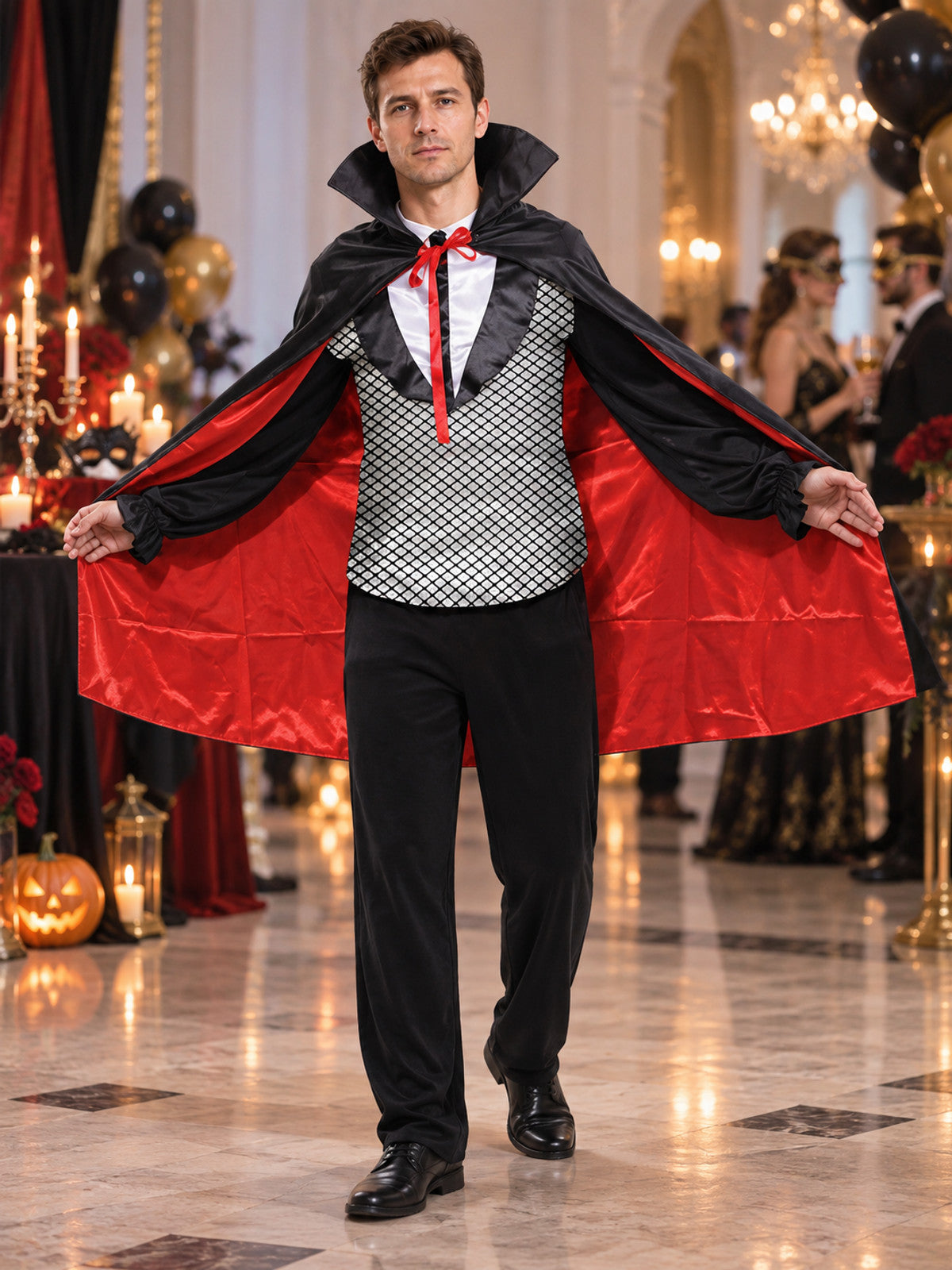 Vampire Costume with Cape and Fangs lifestyle view