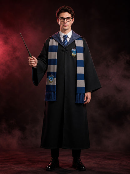 Ravenclaw Wizard Robe Costume Set with Tie, Scarf, Wand and Round Glasses main product view