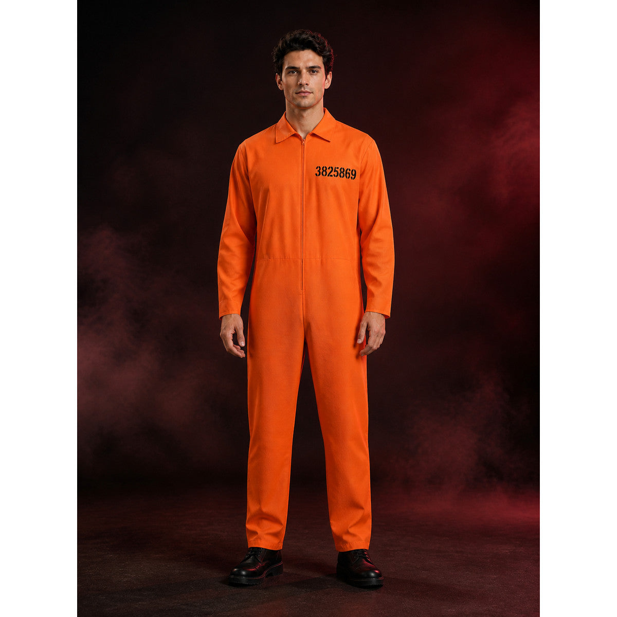 Orange Prison Jumpsuit Costume for Halloween with Zip-Front and Number Print lifestyle