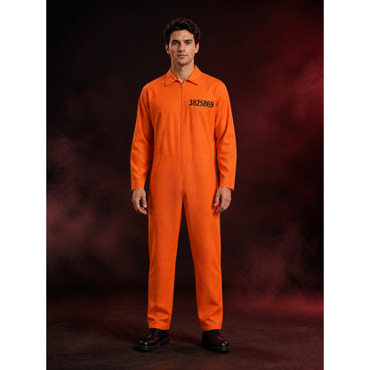 Orange Prison Jumpsuit Costume for Halloween with Zip-Front and Number Print lifestyle